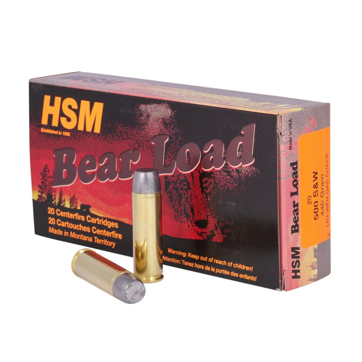 Hsm Bear Load Lead Handgun Ammunition 500 Sandw 440gr Wfn 1500 Fps 20 Ct